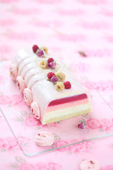 Raspberry Litchi and Rose Yule Log Cake