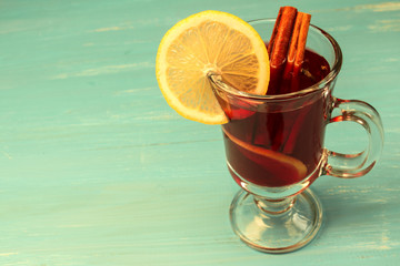 Mulled wine on a blue background