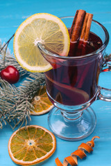 Mulled wine on a blue background