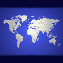 Fototapeta na wymiar World map of blue networking