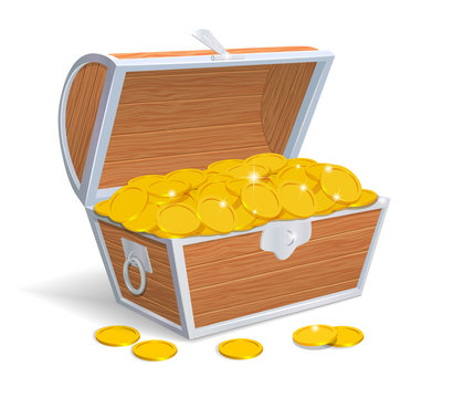 Wood chest full with gold coins