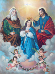 Typical catholic image of Coronation of Virgin Mary - obrazy, fototapety, plakaty
