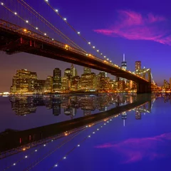 Schilderijen op glas Brooklyn Bridge zonsondergang New York Manhattan © lunamarina