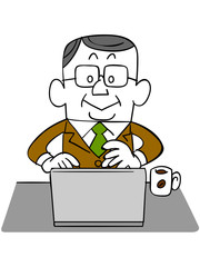 ノートパソコンを使う年輩のビジネスマン