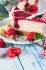 Raspberry cheesecake with fresh fruits