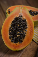 Papaya fruit cut in half
