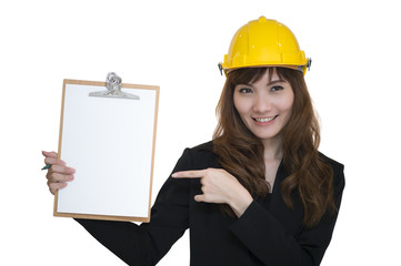 Female engineering with hold clipboard paper report document
