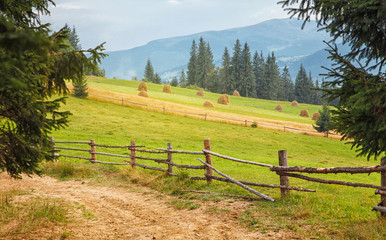 Fototapeta premium Summer mountain village view