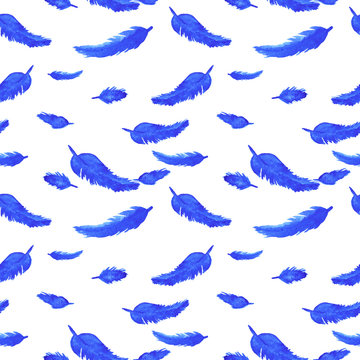 Fototapeta Niebieskie pióra na białe tło wzór