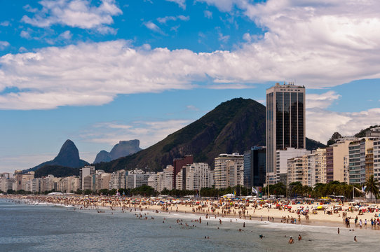 Copacabana Beach View with Mountains and Luxury Buildings