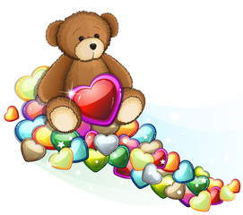 Brown teddy bear with Valentine hearts