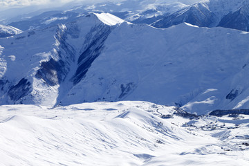 Fototapeta na wymiar Top view on ski resort at sun day