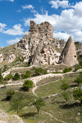 view of Uchisar castle in Cappadocia , Turkey