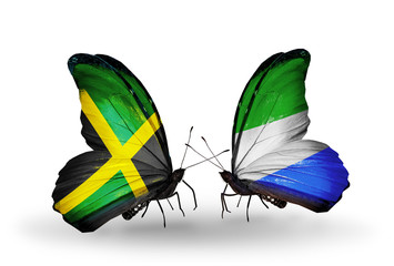 Two butterflies with flags Jamaica and Sierra Leone