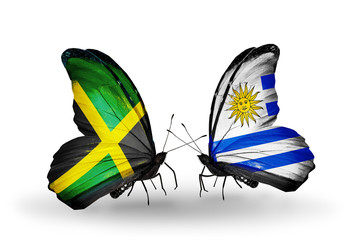 Two butterflies with flags Jamaica and Uruguay