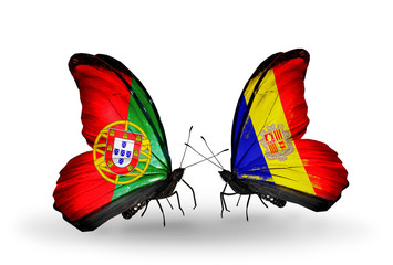 Two butterflies with flags Portugal and Andorra