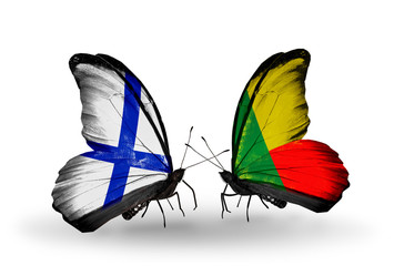 Two butterflies with flags Finland and  Benin