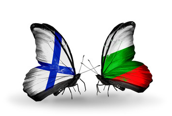 Two butterflies with flags Finland and Bulgaria