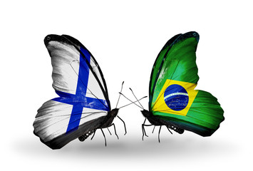 Two butterflies with flags Finland and  Brazil