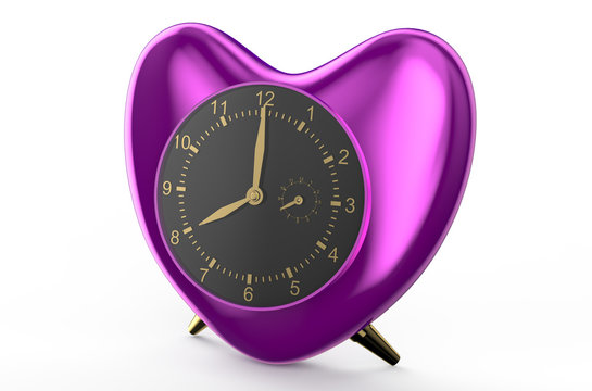 Purple Clock In The Shape Of Heart