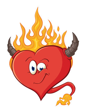 The image of cute cartoon devilish heart. Illustration with simp