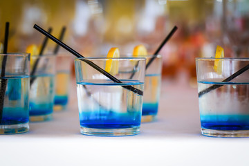 Row of blue drinks