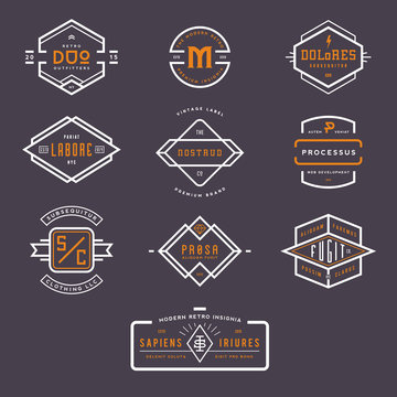 collection of 10 stylish line insignias/badges