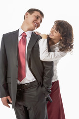 Portrait of Young and Happy Caucasian Couple Standing Together.