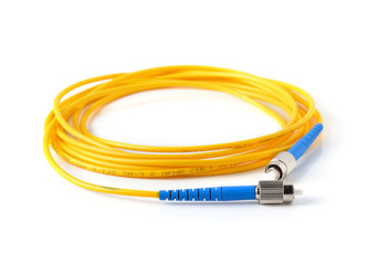 Fiber optic cable on white background