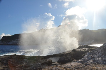 Fototapeta na wymiar Wave crashing on stones
