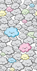 Vector seamless background with kawaii cute clouds