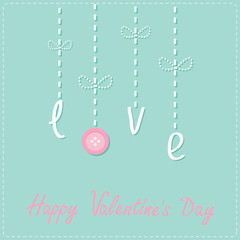 Hanging word love button Dash line  Flat design Valentines day