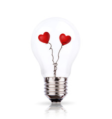 Two heart in light bulb