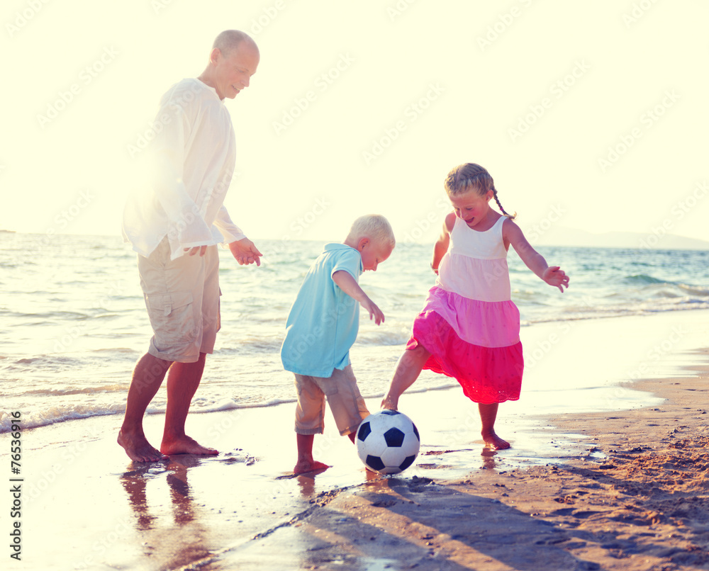 Canvas Prints father daughter son beach fun summer concept