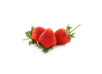 strawberries with leaf on white background