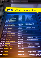 Flight arrival and departure sign board in airport