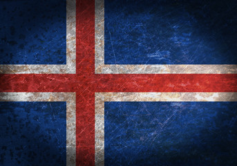 Fototapeta premium Old rusty metal sign with a flag