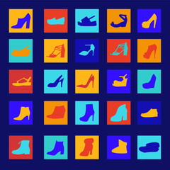 silhouettes of fashion women-s boots and high heels shoes