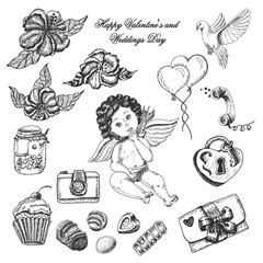 Vector set of hand drawn valentine's and day collection