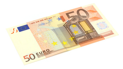 Obraz na płótnie Canvas 50 euro banknote isolated on white