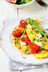 omelet with vegetables and blue cheese