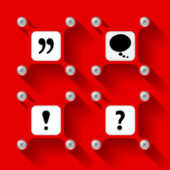 Four red  objects with screws and icons