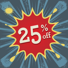 Explosion with text 25 percent off, vector