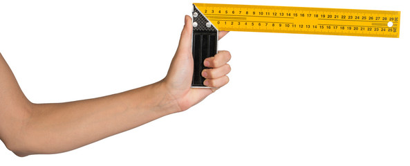 Female hand holding angle ruler