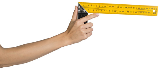 Female hand holding angle ruler