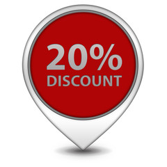 Discount twenty percent pointer icon on white background