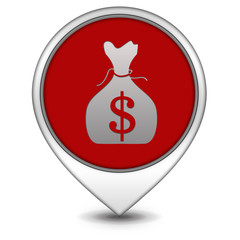 Dollar money bag pointer icon on white background