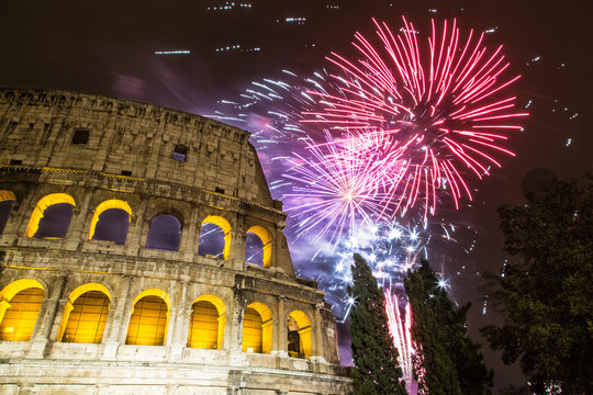 Fireworks for new year near the Colosseum - Rome