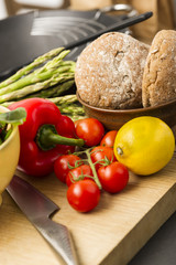 Healthy fresh vegetables and wholegrain rolls