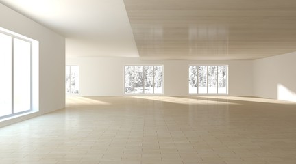 white empty interior concept with panoramic windows